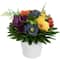 7.5" Wooden Artificial Spring Floral Arrangement with Flowers & Garden Pot